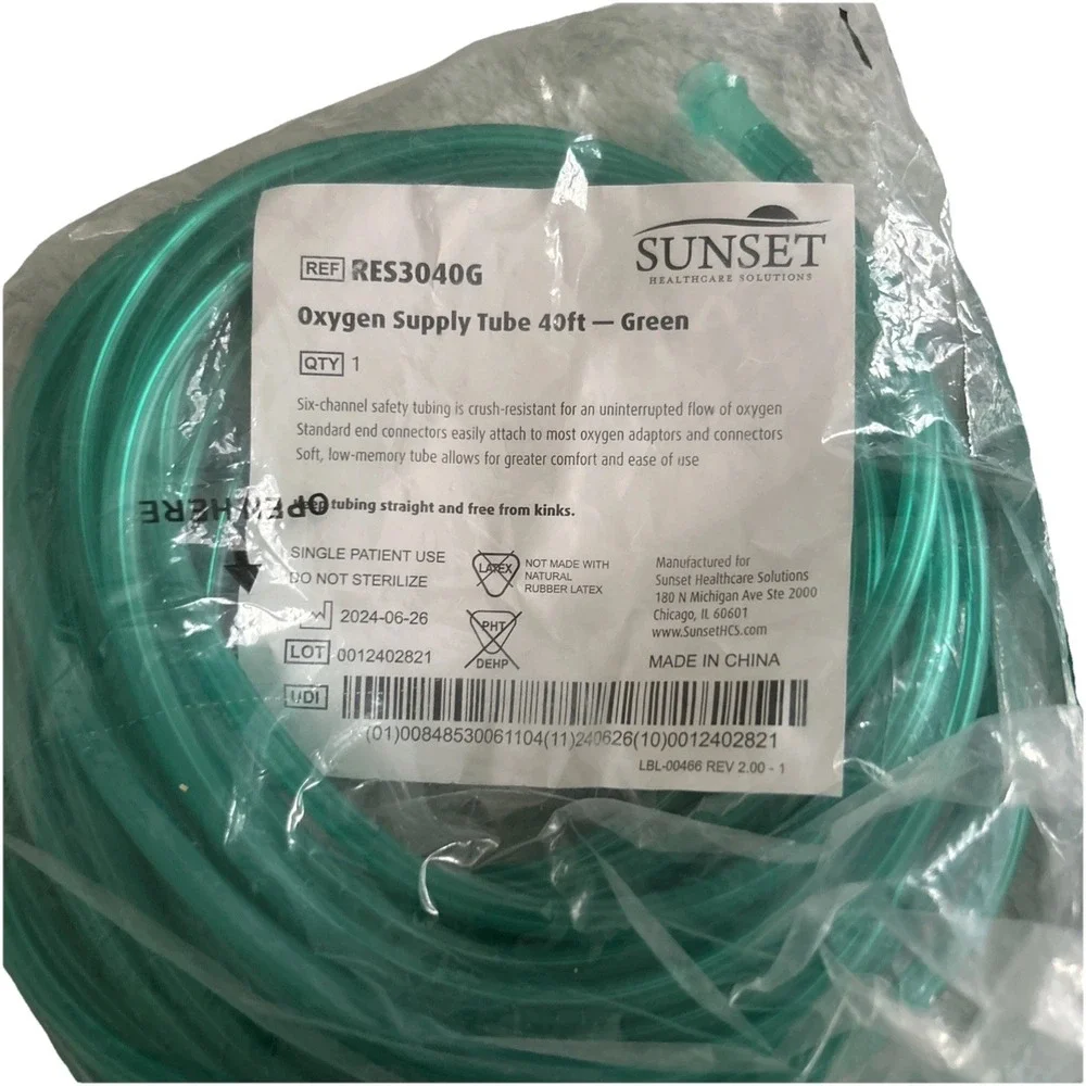 LOT OF 3- Sunset Oxygen Supply Green Tubing 40ft RES3040G Latex Free, Sealed